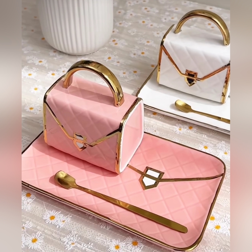 NEW 🎁3psc Pink Ceramic Mug Bag 🔥 Gift🔥 Pink Mug Bag 🎁